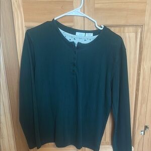 Dark Green Long Sleeve Henley Shirt